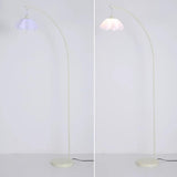 White Pleated Shade Minimalist Curved Floor Lamp Image - 9