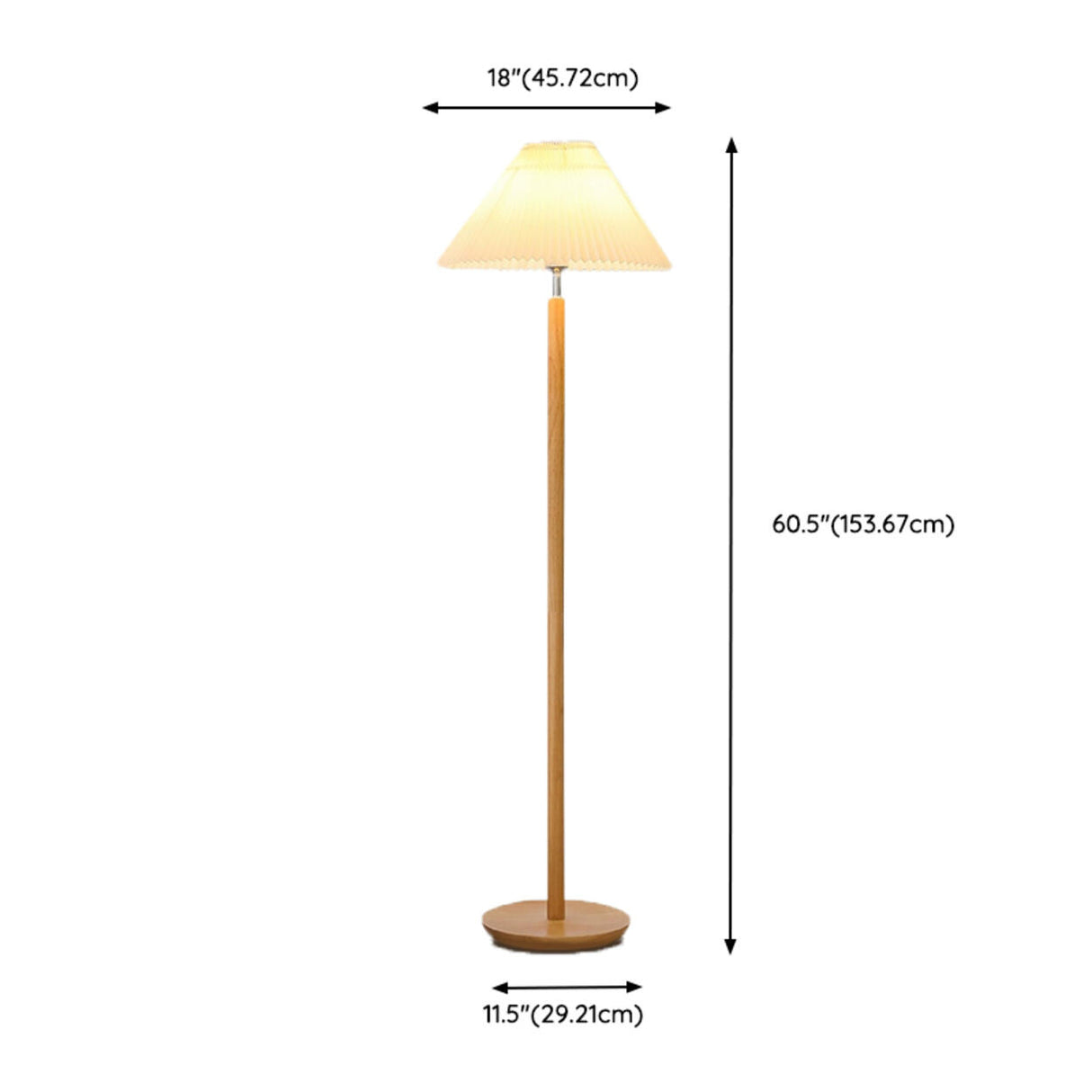 White Pleated Shade Wooden Base Classic Floor Lamp 