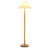 White Pleated Shade Wooden Base Classic Floor Lamp Image - 5