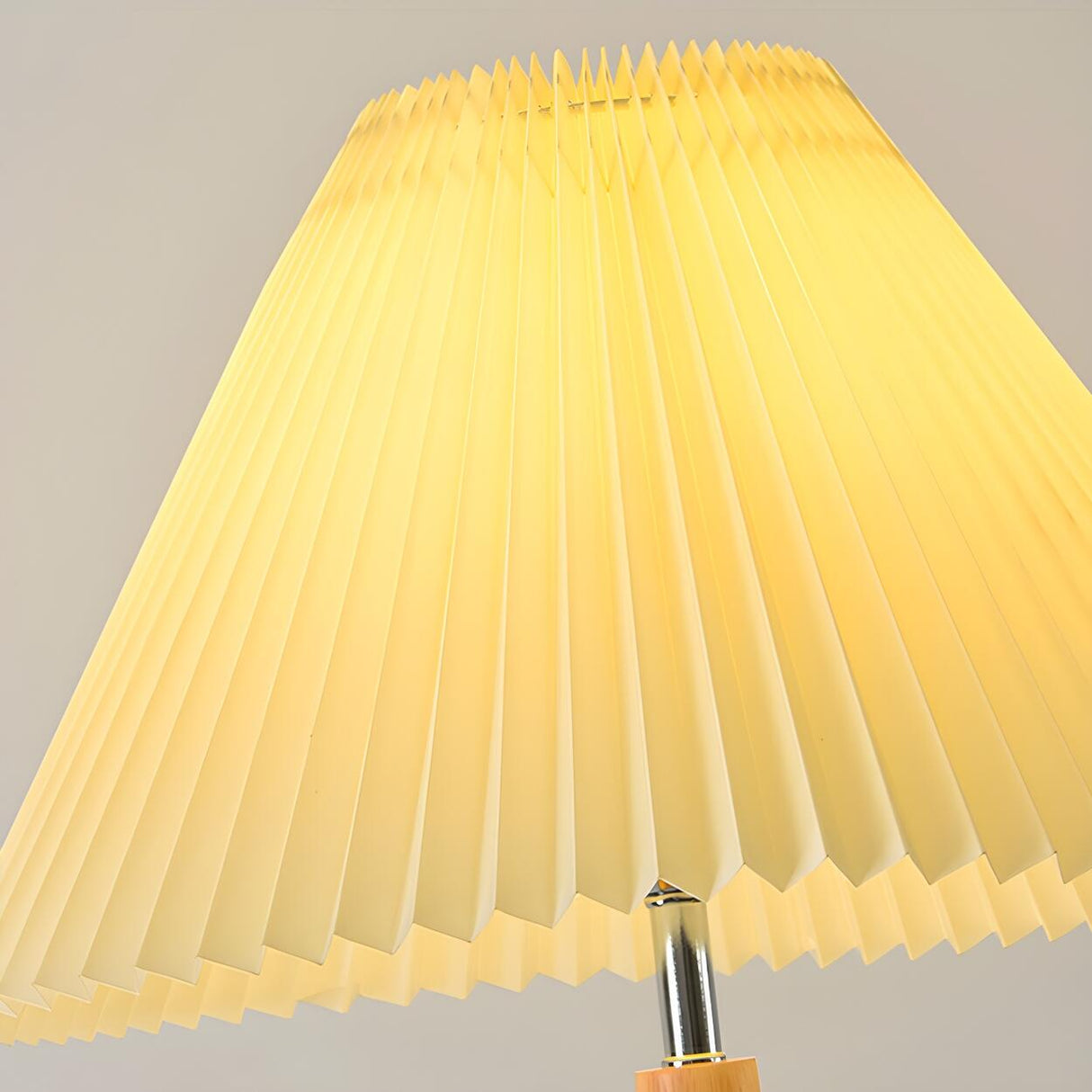 White Pleated Shade Wooden Base Classic Floor Lamp Image - 8