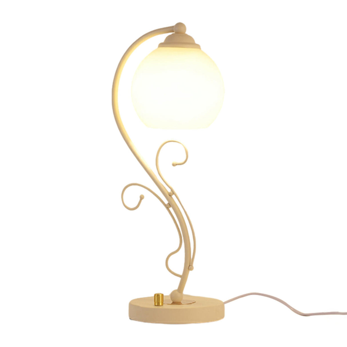 White Plug-in Vine Base Ball Shade Bedside Table Lamp Image - 5