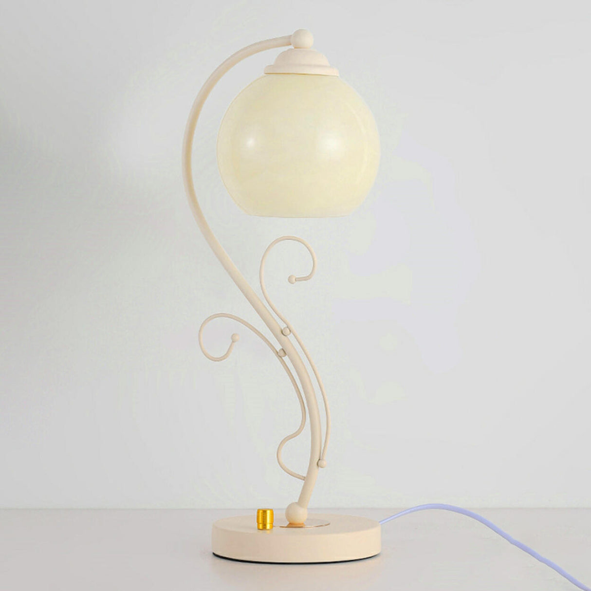 White Plug-in Vine Base Ball Shade Bedside Table Lamp Image - 9