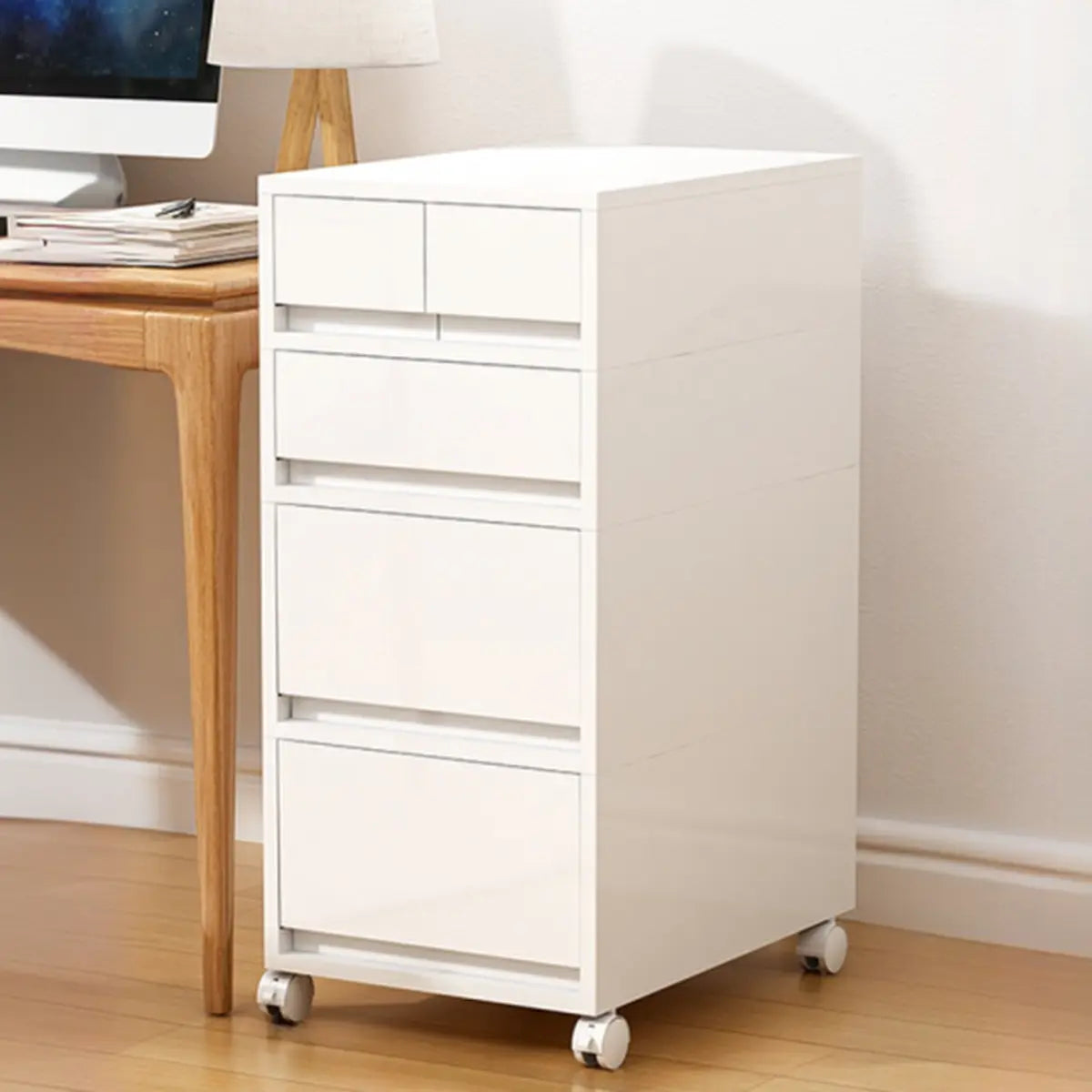 White Polymer Compact Rolling Small Filing Cabinet Image - 3