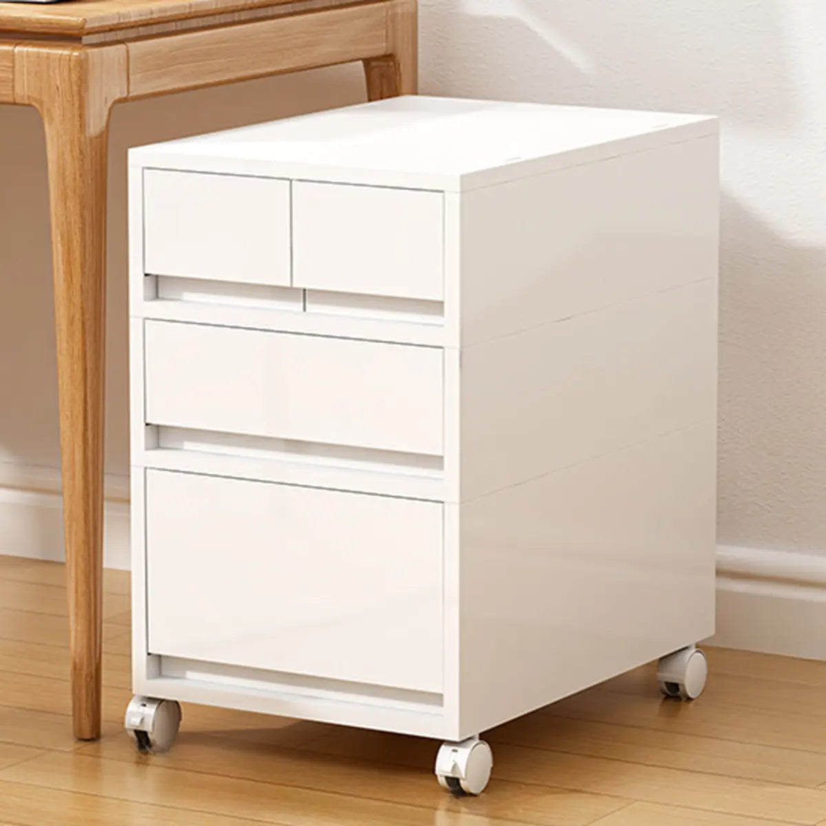 White Polymer Compact Rolling Small Filing Cabinet Image - 5