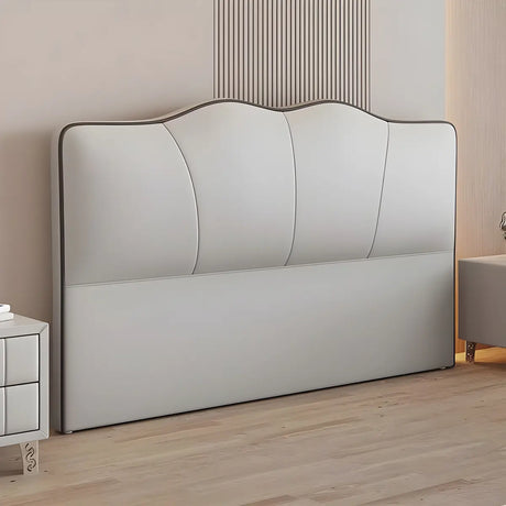 White Portman Curved Upholstered Wood Frame Headboard Image - 2