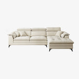 White Recessed Arm Fabric Stationary L-Shape Sofa Chaise Image - 2