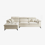 White Recessed Arm Fabric Stationary L-Shape Sofa Chaise Image - 3