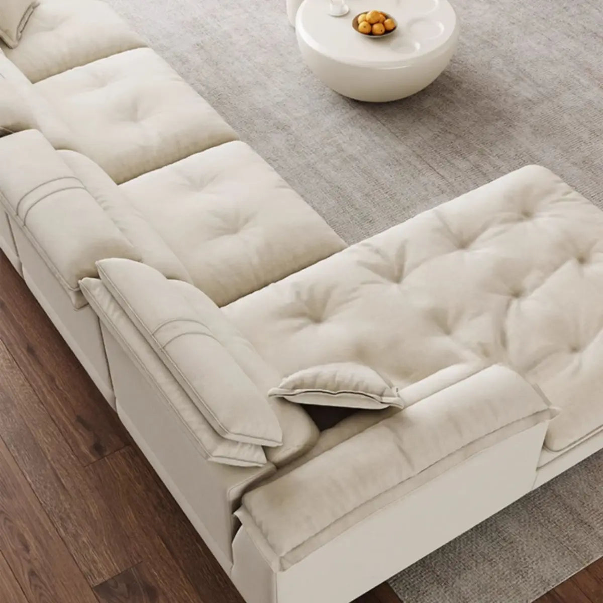 White Recessed Arm Fabric Stationary L-Shape Sofa Chaise Image - 11