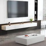 White Rectangle Floating Mount 1 Tier Long TV Stand Image - 4