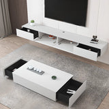 White Rectangle Floating Mount 1 Tier Long TV Stand Image - 5