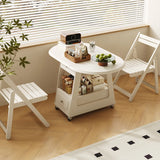 White Rectangle Foldable Rolling End Table with Storage Image - 4