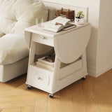 White Rectangle Foldable Rolling End Table with Storage Image - 5