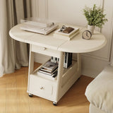 White Rectangle Foldable Rolling End Table with Storage Image - 6