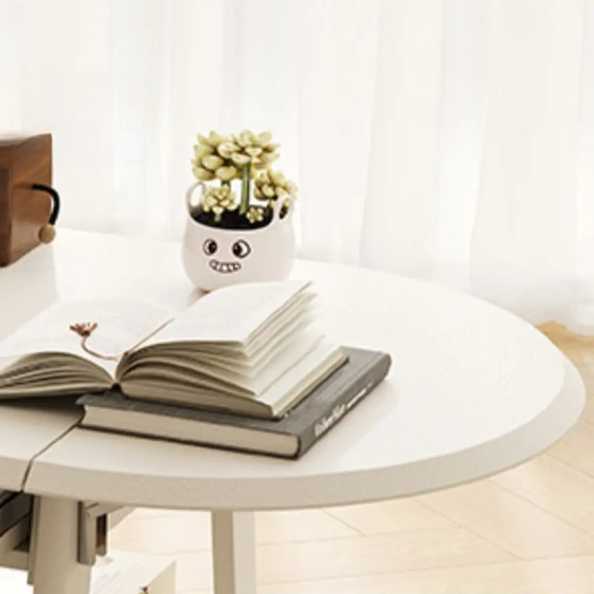 White Rectangle Foldable Rolling End Table with Storage Image - 9