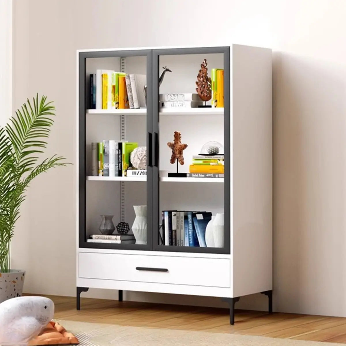 White Rectangle Steel Accent Storage Display Cabinet Image - 11