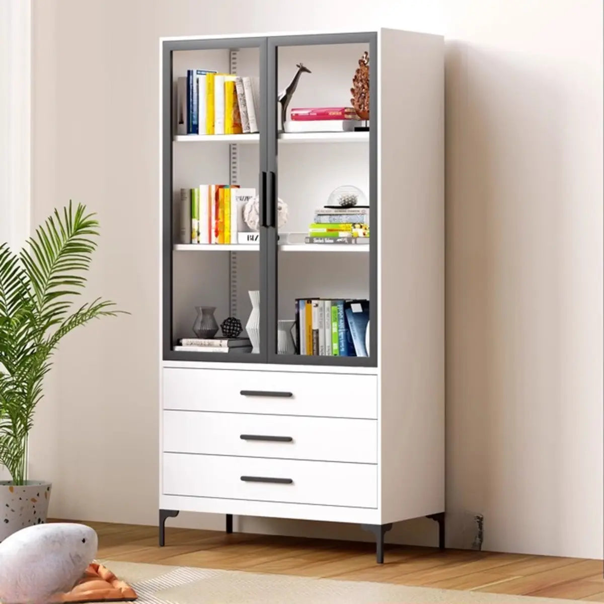 White Rectangle Steel Accent Storage Display Cabinet Image - 14