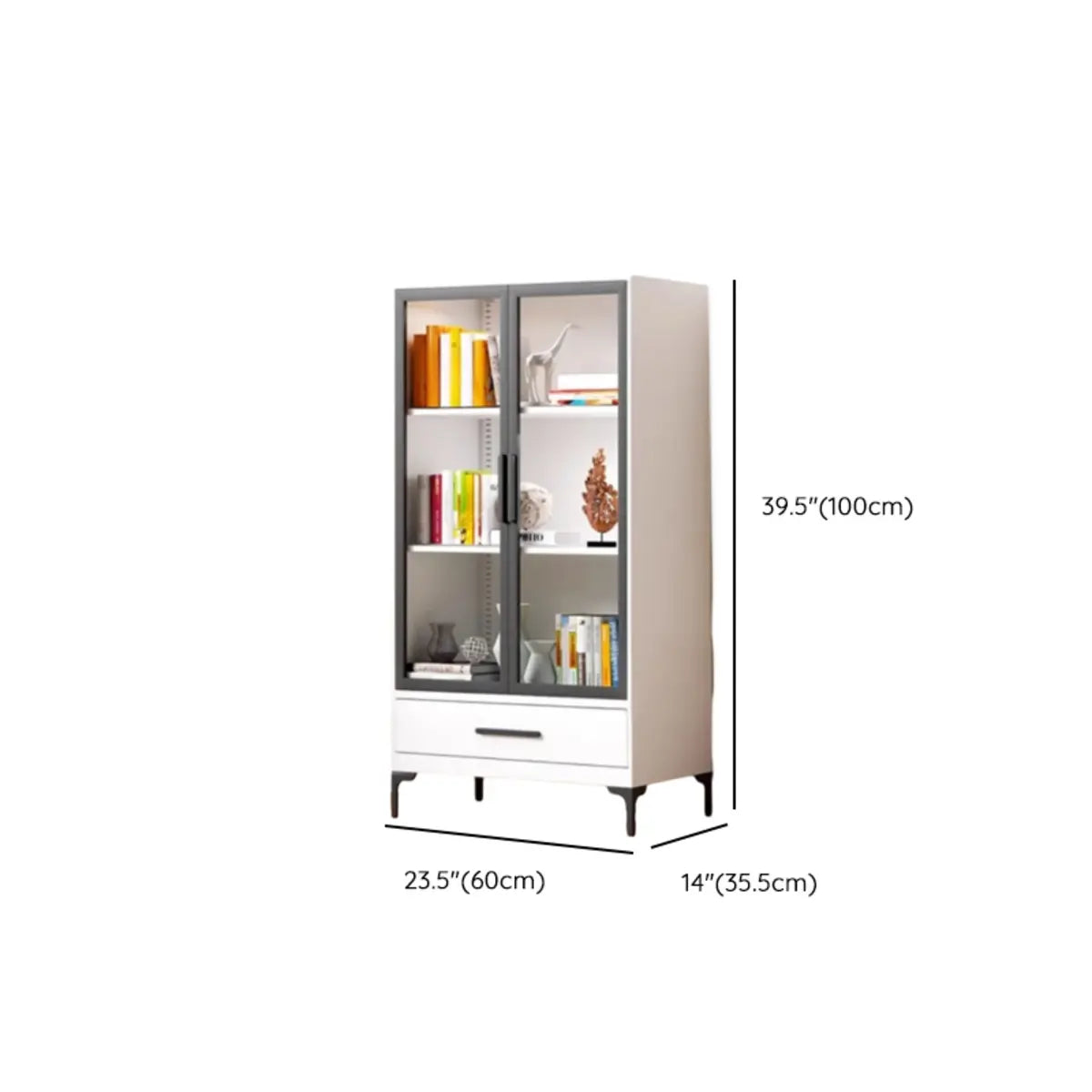 White Rectangle Steel Accent Storage Display Cabinet 