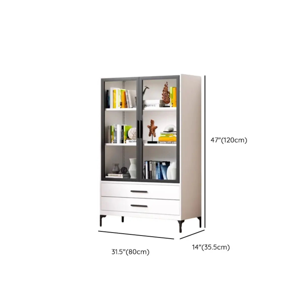 White Rectangle Steel Accent Storage Display Cabinet Image - 24