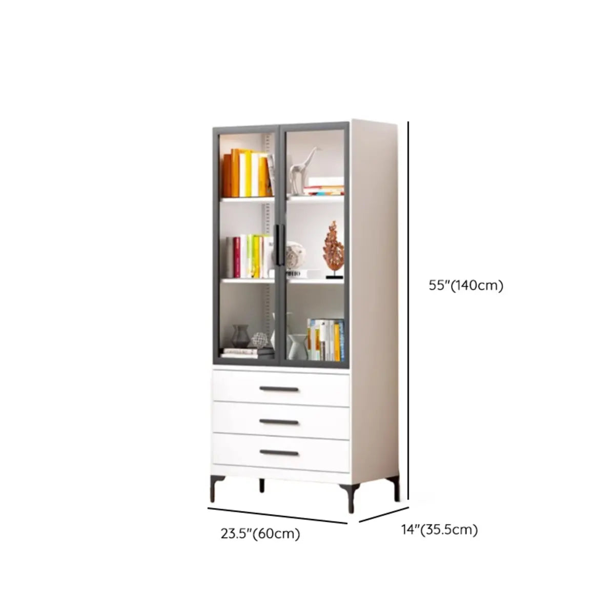 White Rectangle Steel Accent Storage Display Cabinet Image - 25