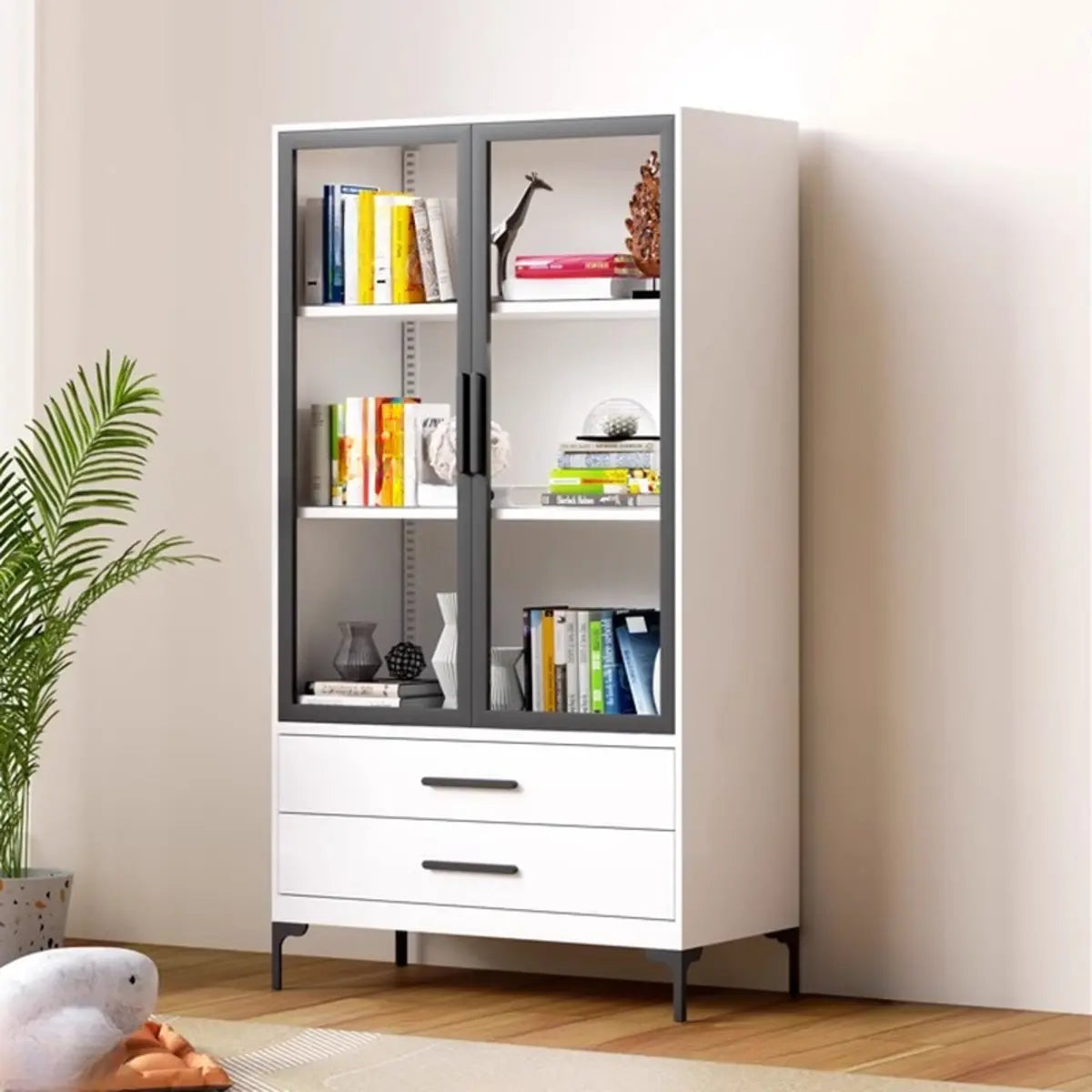 White Rectangle Steel Accent Storage Display Cabinet Image - 4