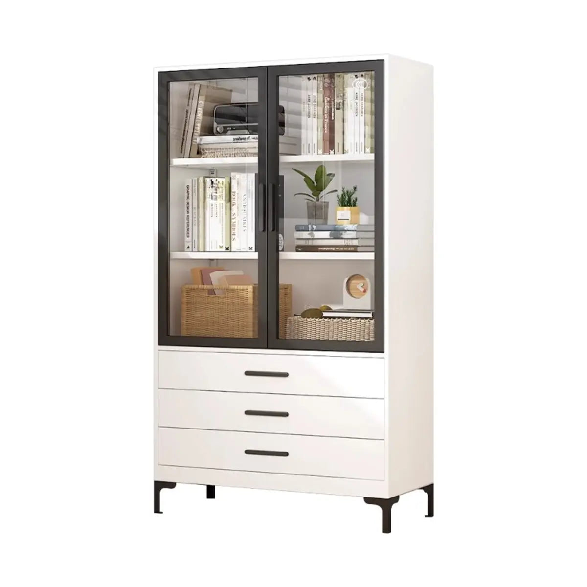 White Rectangle Steel Accent Storage Display Cabinet Image - 6