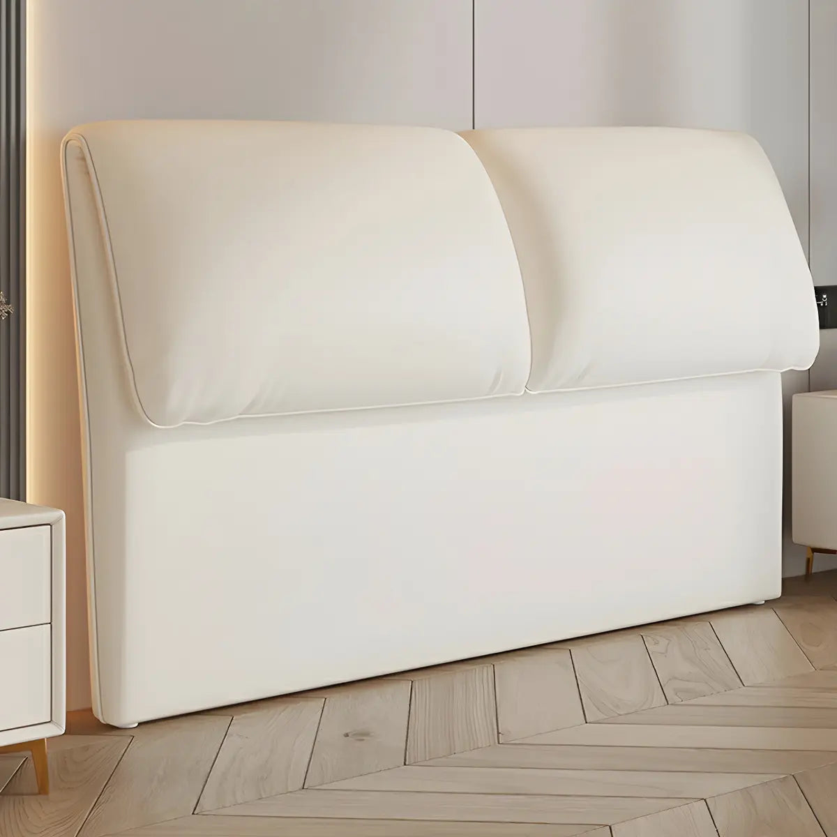 White Rectangle Upholstered Panel Headboard with Legs Image - 9