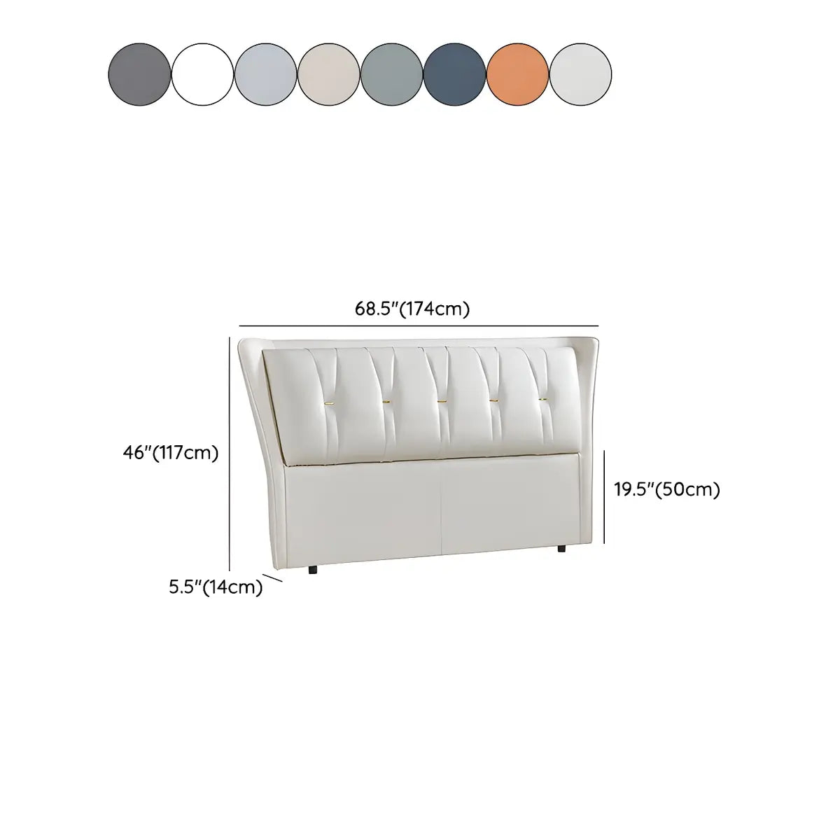 White Rectangle Upholstered Wingback Headboard with Leg 