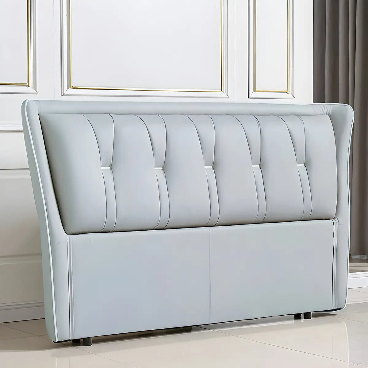 White Rectangle Upholstered Wingback Headboard with Leg Image - 5