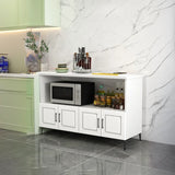 White Rectangle Wood Open Storage Stationary Kitchen Island Image - 3