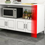 White Rectangle Wood Open Storage Stationary Kitchen Island Image - 4