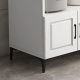 White Rectangle Wood Open Storage Stationary Kitchen Island Image - 7