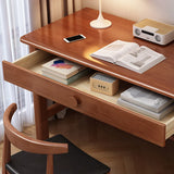 White Rectangle Wood Shelf Drawers H-Shape Writing Desk Image - 13