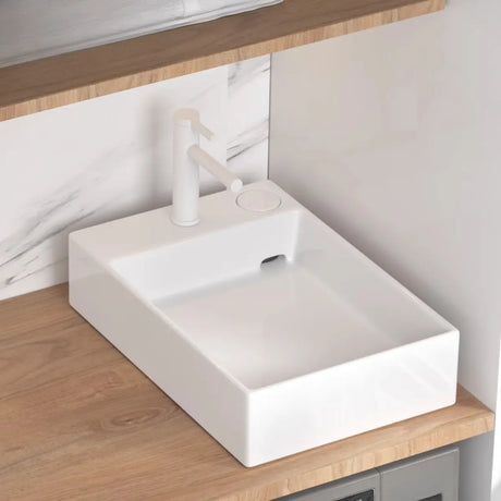 White Rectangular Ceramic Left Trapway Bowl Sink Image - 1