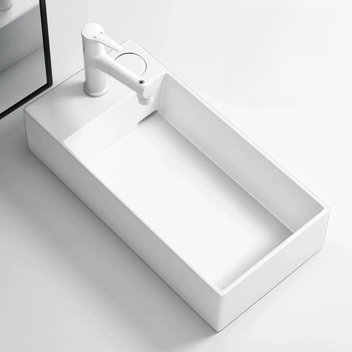 White Rectangular Ceramic Left Trapway Bowl Sink Image - 3