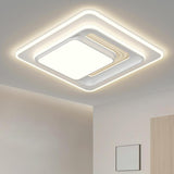 White Rectangular LED Flush Mount Ceiling Fixture Image - 4