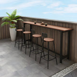 White Rectangular Metal Brown Wood Long Outdoor Bar Table Image - 10