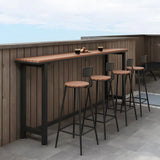 White Rectangular Metal Brown Wood Long Outdoor Bar Table Image - 15