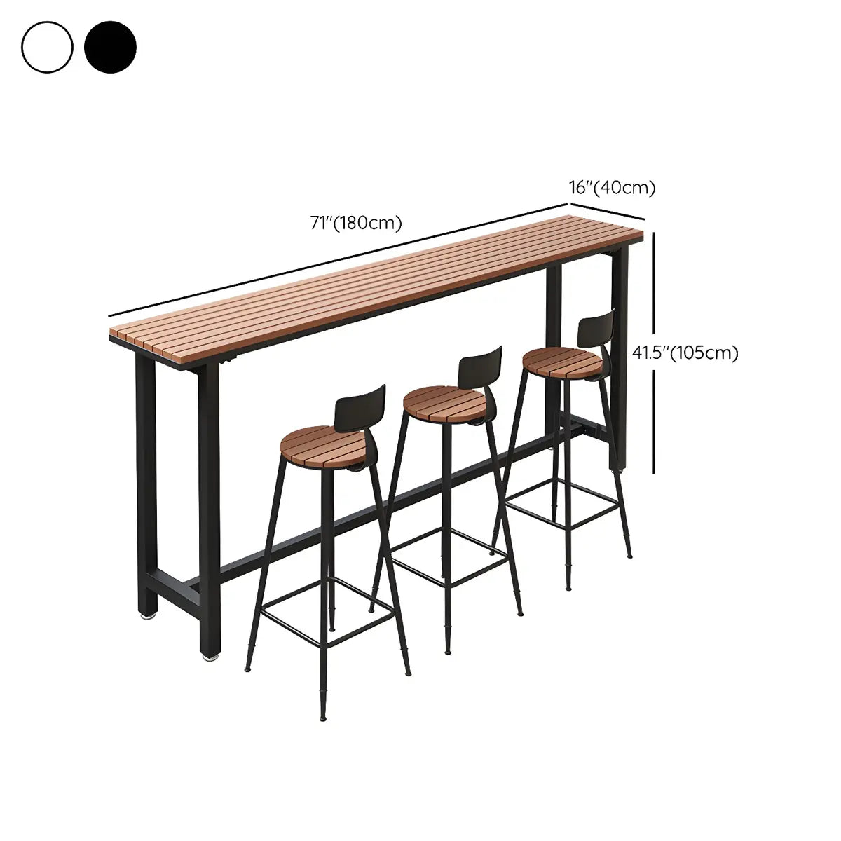 White Rectangular Metal Brown Wood Long Outdoor Bar Table 