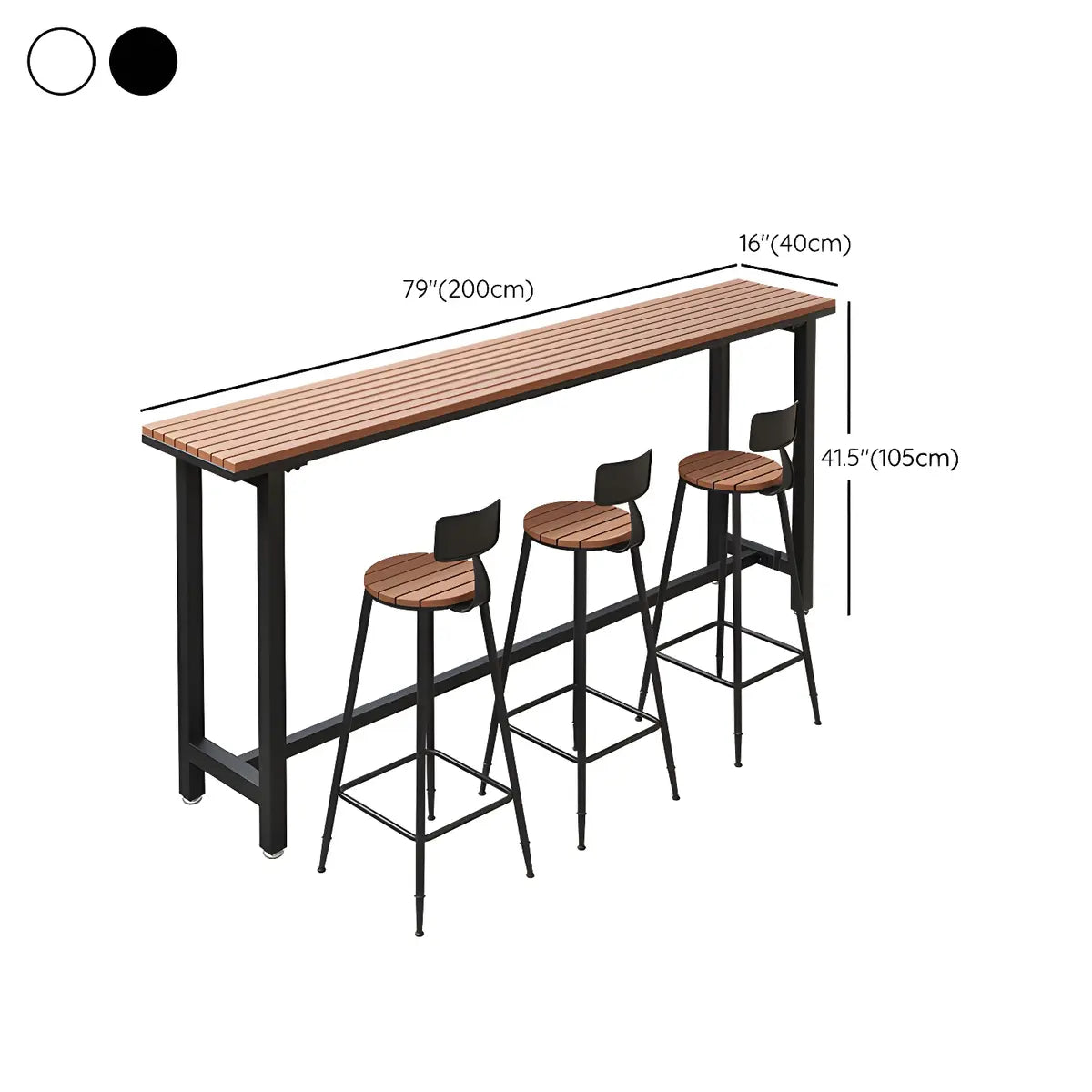 White Rectangular Metal Brown Wood Long Outdoor Bar Table Image - 21