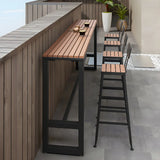 White Rectangular Metal Brown Wood Long Outdoor Bar Table Image - 4