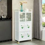 White Rectangular Steel Kitchen Storage China Cabinet Image - 5