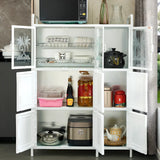 White Rectangular Steel Kitchen Storage China Cabinet Image - 8