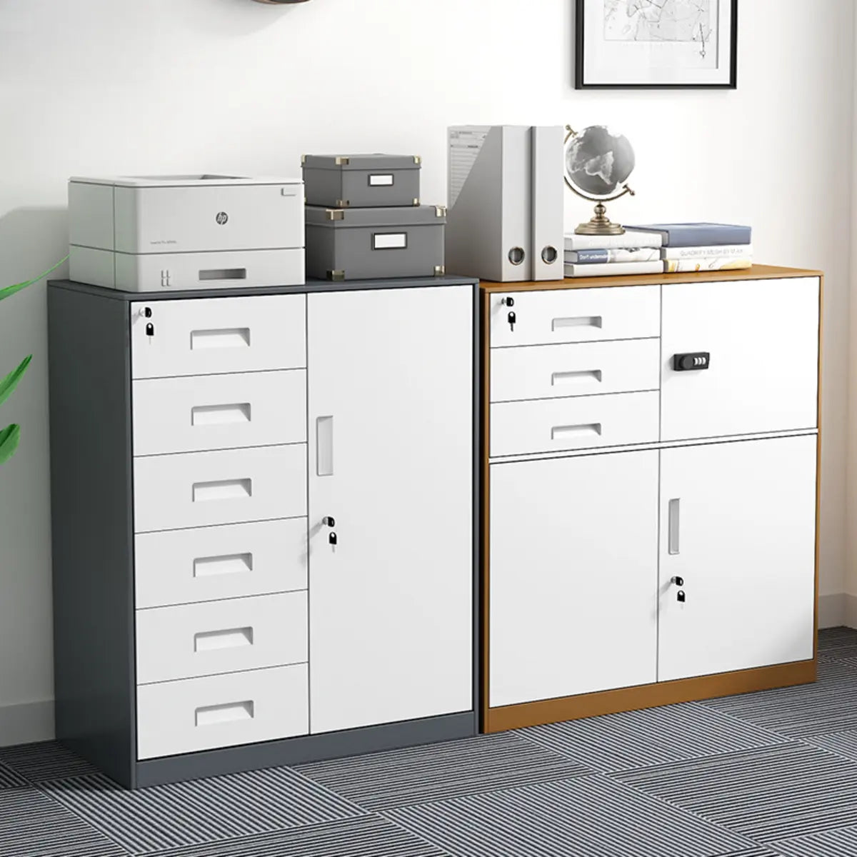 White Rectangular Steel Medium Office Filing Cabinet Image - 1