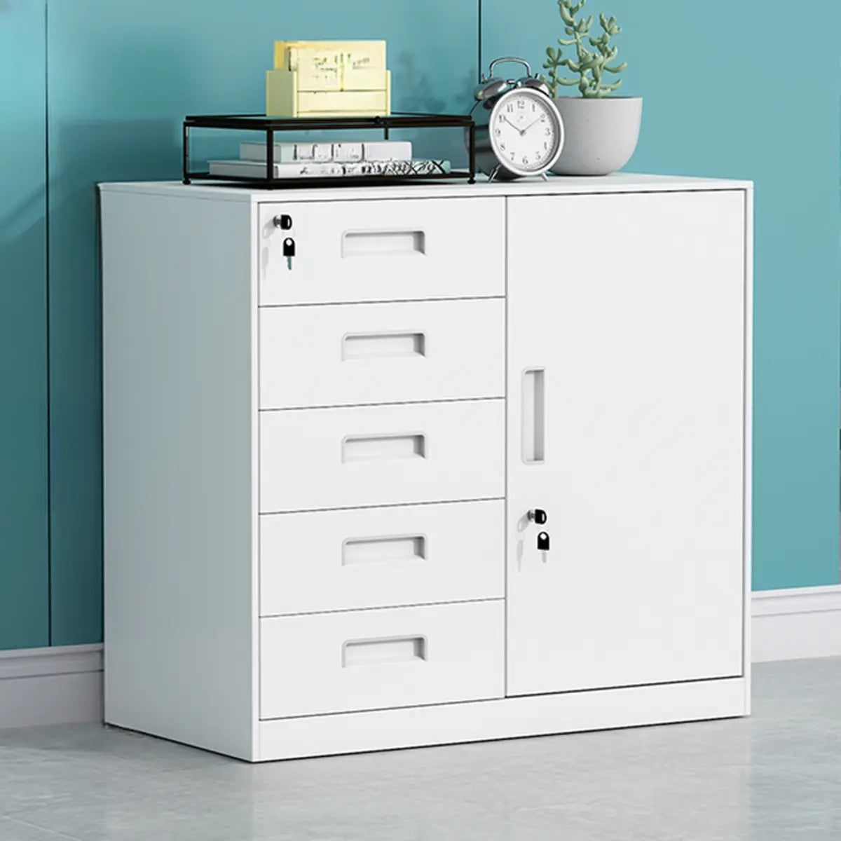 White Rectangular Steel Medium Office Filing Cabinet Image - 13