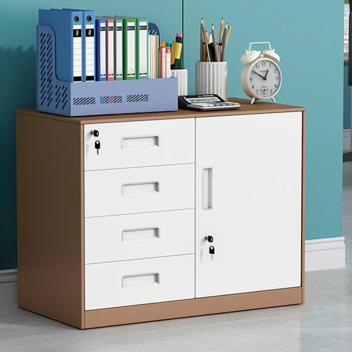 White Rectangular Steel Medium Office Filing Cabinet Image - 14