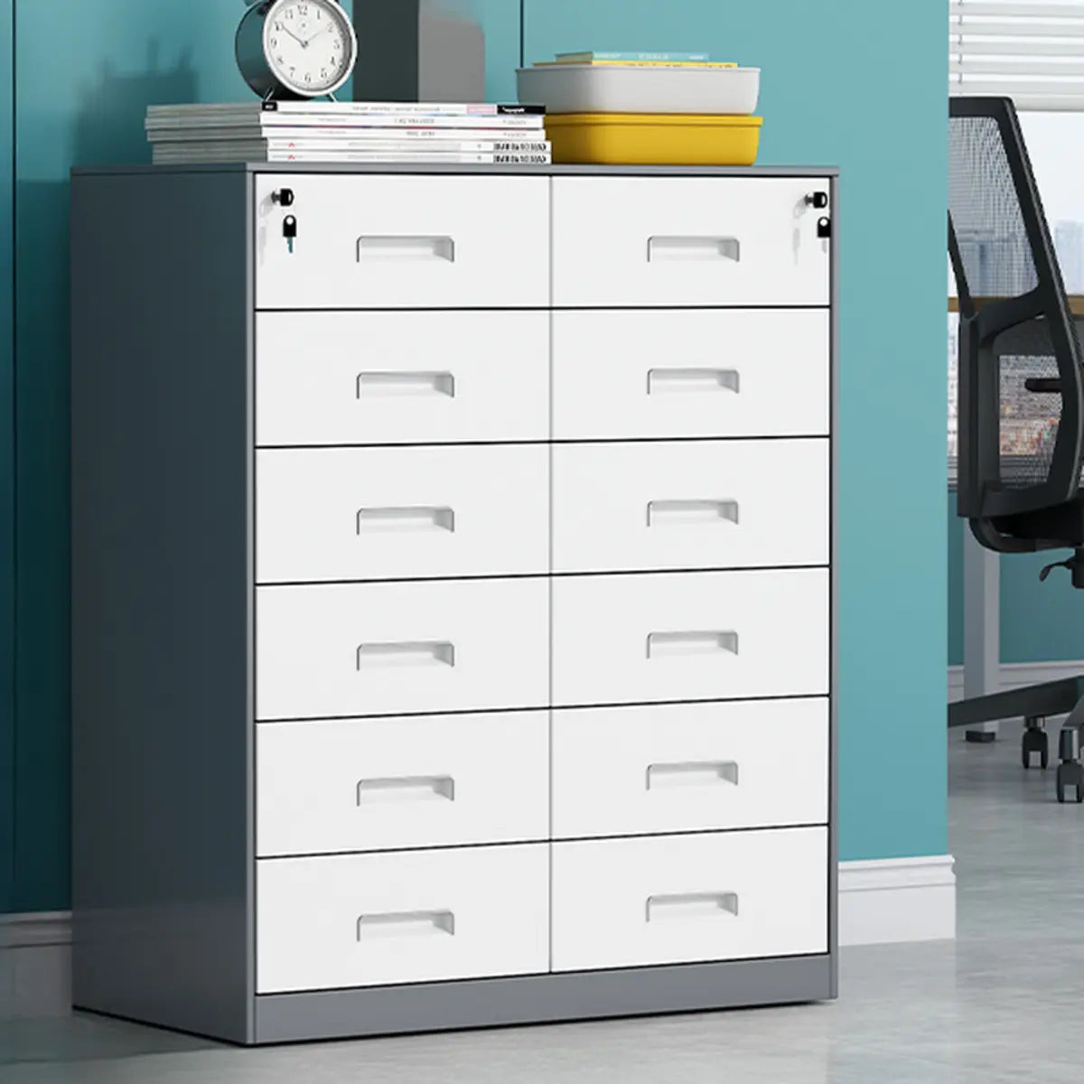 White Rectangular Steel Medium Office Filing Cabinet Image - 15