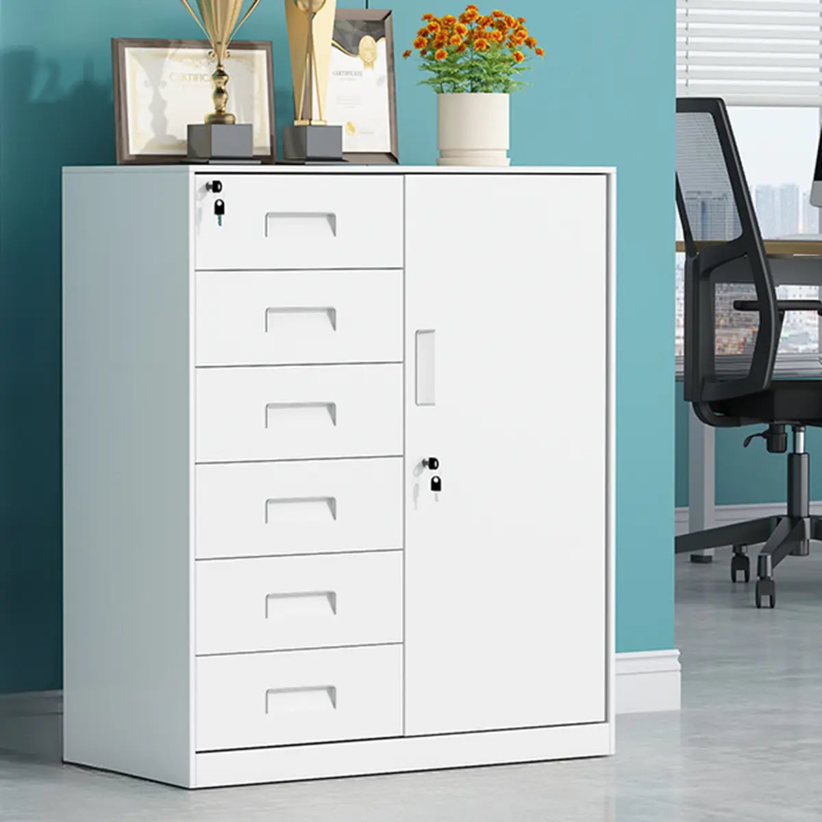 White Rectangular Steel Medium Office Filing Cabinet Image - 18