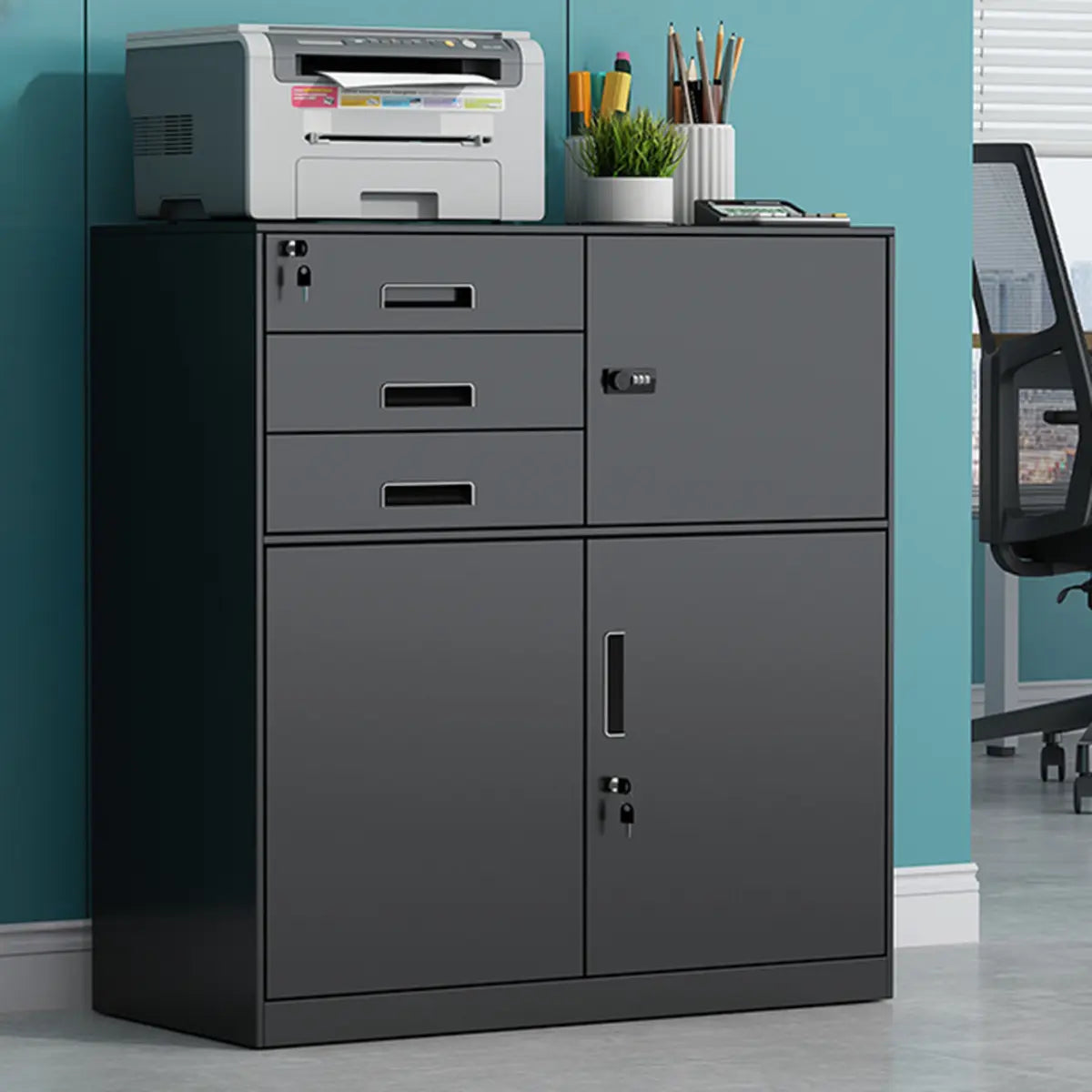 White Rectangular Steel Medium Office Filing Cabinet Image - 19