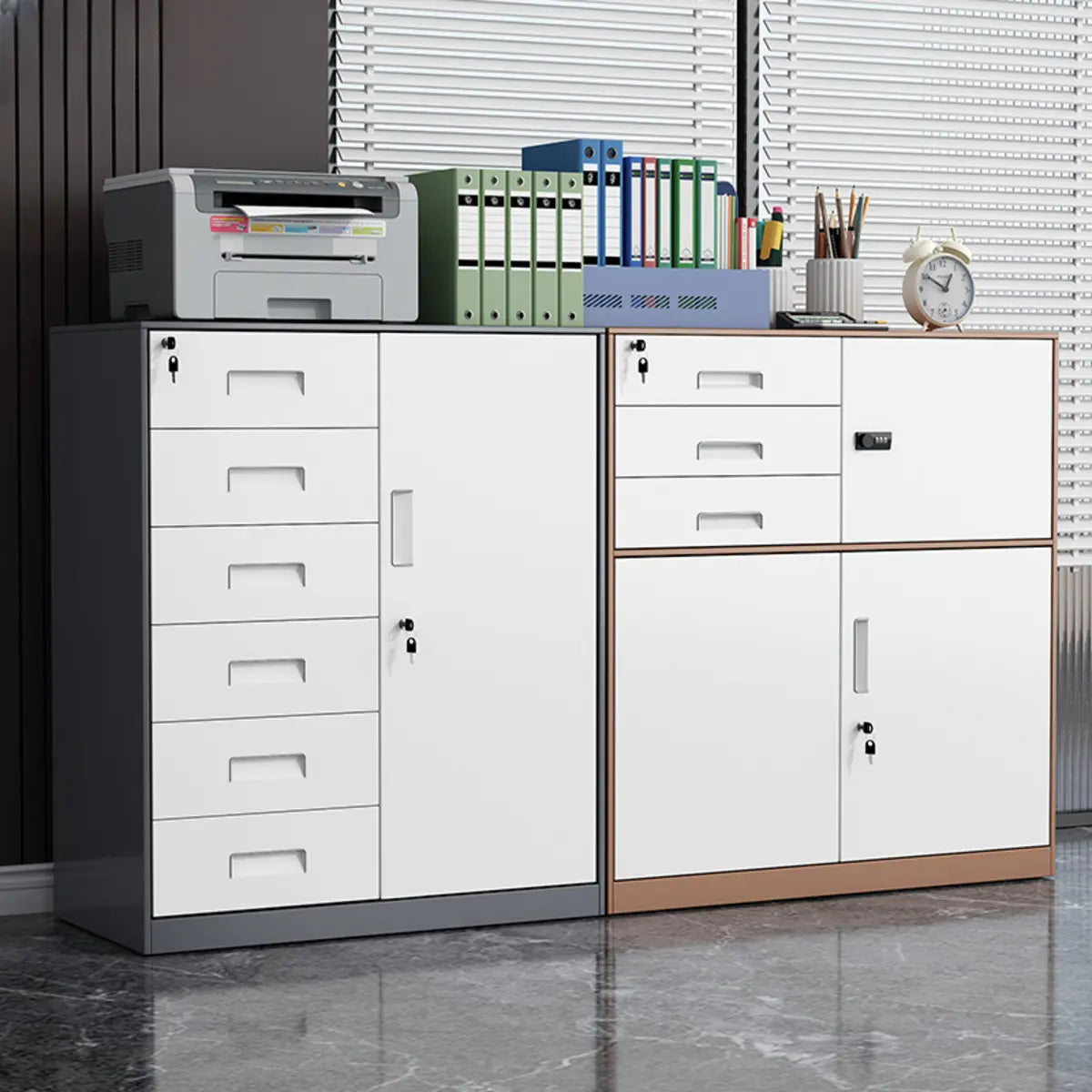 White Rectangular Steel Medium Office Filing Cabinet Image - 2