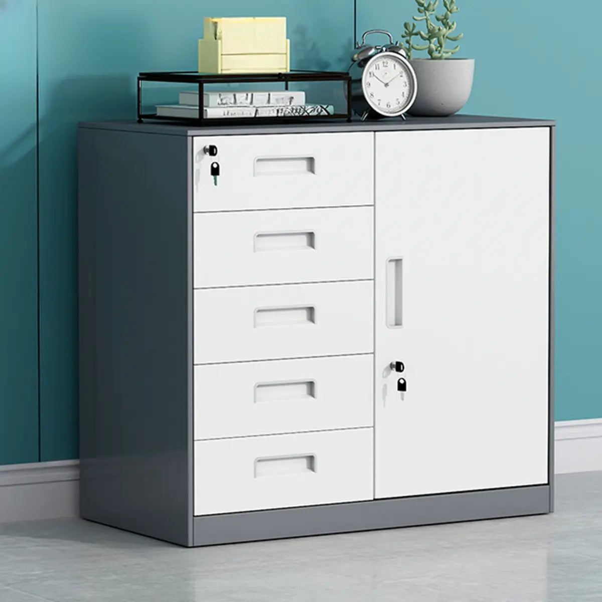 White Rectangular Steel Medium Office Filing Cabinet Image - 21